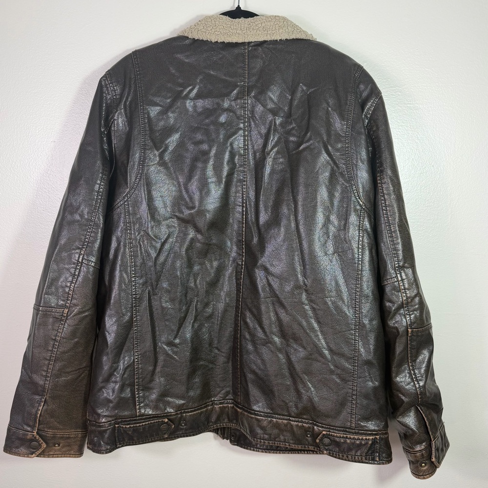 Levi's Men's Sherpa Lined Faux Leather Distressed Brown Aviator Bomber jacket - Picture 9 of 10